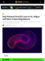 Italy Passes First EU Law on AI, Aligns with Bloc’s New Regulations - CoinCentral