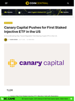 Canary Capital Pushes for First Staked Injective ETF in the US