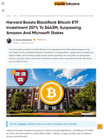 Harvard Boosts BlackRock Bitcoin ETF Holding 3.6x To $443M