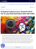 Emerging Cryptocurrency Valued At $0.01 Set To Lead 2025 Bull Market With XRP (XRP) - Mutuum Finance