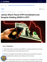 James Wynn Faces $1M Unrealized Loss Despite Holding $80M in BTC