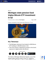 Michigan state pension fund triples Bitcoin ETF investment in Q2