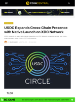 Circle USDC Expands Cross-Chain Presence with Native Launch on XDC Network