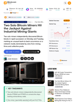 Two Solo Bitcoin Miners Hit the Jackpot Against Industrial Mining Giants