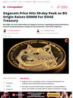 Dogecoin Price Hits 50-day Peak as Bit Origin Raises $500M For DOGE Treasury - Coinspeaker