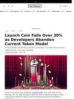 Launch Coin Falls Over 30% as Developers Abandon Current Token Model - 