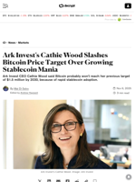 Ark Invest's Cathie Wood Slashes Bitcoin Price Target Over Growing Stablecoin Mania - Decrypt