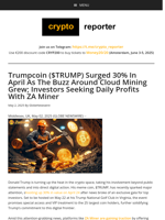 Trumpcoin ($TRUMP) Surged 30% In April As The Buzz Around Cloud Mining Grew; Investors Seeking Daily Profits With ZA Miner