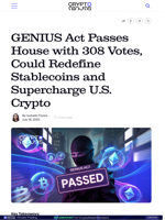 GENIUS Act Passes House with 308 Votes, Could Redefine Stablecoins and Supercharge U.S. Crypto