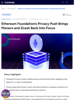 Ethereum Foundation’s Privacy Push Brings Monero and Zcash Back Into Focus