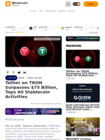 Tether on TRON Surpasses $75 Billion, Tops All Stablecoin Activities – Press release Bitcoin News