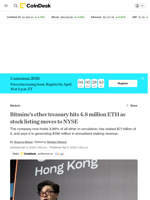 BMNR news: Bitmine's ETH treasury hits 4.8 million tokens BMNR stock uplists to NYSE