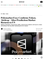Polymarket Exec Confirms Token, Airdrop—After Prediction Market Returns to US - Decrypt