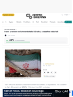 Iran's uranium enrichment stalls US talks, ceasefire odds fall