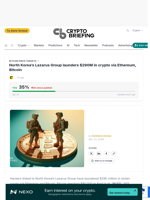 North Korea's Lazarus Group launders $290M in crypto via Ethereum, Bitcoin