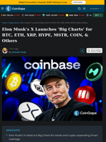 Elon Musk’s X Launches 'Big Charts' for BTC, ETH, XRP, HYPE, MSTR, COIN, & Others
