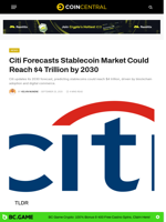 Citi Forecasts Stablecoin Market Could Reach $4 Trillion by 2030