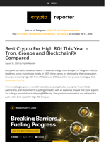 Best Crypto For High ROI This Year – Tron, Cronos and BlockchainFX Compared