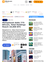 Metaplanet Adds 775 Bitcoin, Total Holdings Reach 18,888 BTC – News Bytes Bitcoin News