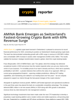 AMINA Bank Emerges as Switzerland's Fastest-Growing Crypto Bank with 69% Revenue Surge