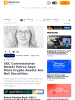 SEC Commissioner Hester Peirce Says Most Crypto Assets Are Not Securities – Regulation Bitcoin News