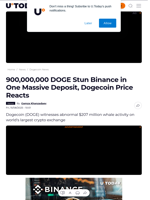 900,000,000 DOGE Stun Binance in One Massive Deposit, Dogecoin Price Reacts - U.Today