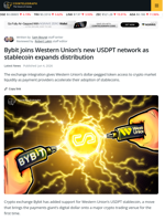 Bybit Lists Western Union’s USDPT Stablecoin Amid Payments Push