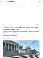 Clarity Act ‘not a gatekeeper’ for crypto innovation, WisdomTree exec says