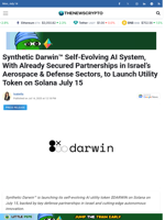Synthetic Darwin™ Self-Evolving AI System, With Already Secured Partnerships in Israel’s Aerospace & Defense Sectors, to Launch Utility Token on Solana July 15