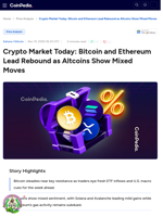 Crypto Market Today: Bitcoin and Ethereum Lead Rebound as Altcoins Show Mixed Moves