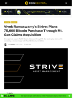 Vivek Ramaswamy's Strive: Plans 75,000 Bitcoin Purchase Through Mt. Gox Claims Acquisition - CoinCentral