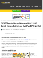 ESCAPE Presale Live on Ethereum With $280K Raised, Hacken Audited and SolidProof KYC Verified