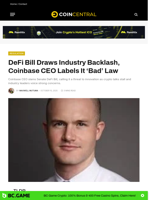 DeFi Bill Draws Industry Backlash, Coinbase CEO Labels It 'Bad' Law - CoinCentral