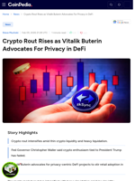 Crypto Rout Rises as Vitalik Buterin Advocates For Privacy in DeFi