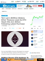 Tom Lee’s BitMine Widens Ether Treasury Lead As ETH Stash Hits $11 Billion Following Latest Purchase ⋆ ZyCrypto