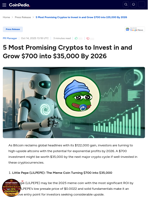 5 Most Promising Cryptos to Invest in and Grow $700 into $35,000 By 2026