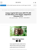 Canary Capital CEO Insists XRP ETFs Will Do $5B Inflow in First Month, Outperform Ethereum ETFs