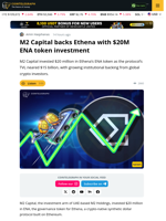 M2 Capital Invests $20M in Ethena as TVL Approaches $15B