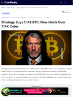 Strategy Buys 1,142 BTC, Now Holds Over 714K Coins