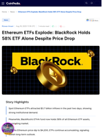 Ethereum ETFs Explode: BlackRock Holds 58% ETF Alone Despite Price Drop
