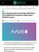Aave Expands Across Europe With Zero-Fee Stablecoin Transfers Under New MiCAR License - Crypto News Flash