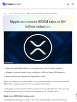 Ripple announces $500M raise at $40 billion valuation - CoinJournal