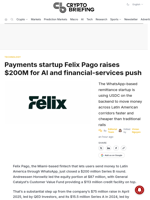 Payments startup Felix Pago raises $200M for AI and financial-services push