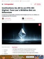 ETH Demand Surges as Institutions Double Down
