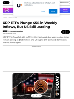 XRP ETFs Plunge 45% in Weekly Inflows, But US Still Leading - U.Today