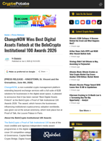 ChangeNOW Wins Best Digital Assets Fintech at the BeInCrypto Institutional 100 Awards 2026