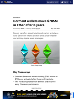 Dormant wallets move $785M in Ether after 8 years