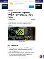 US government to permit NVIDIA H200 chip exports to China