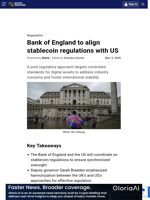 Bank of England to align stablecoin regulations with US