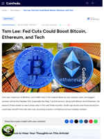 Tom Lee: Fed Cuts Could Boost Bitcoin, Ethereum, and Tech